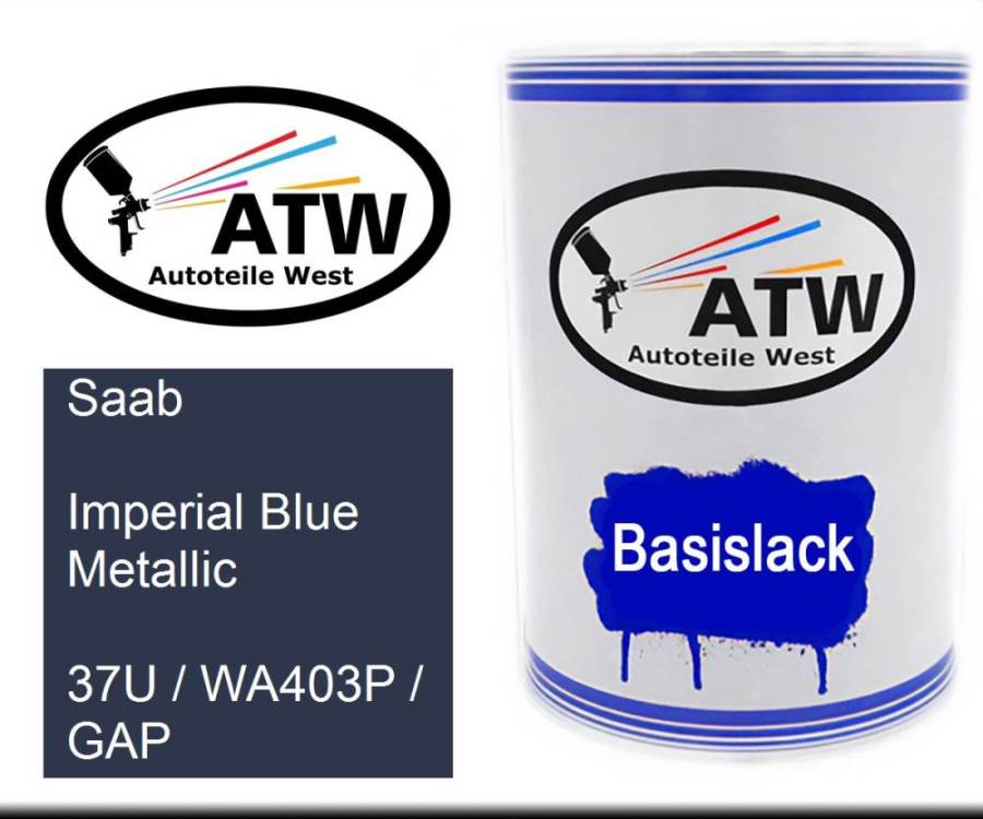 Saab, Imperial Blue Metallic, 37U / WA403P / GAP: 500ml Lackdose, von ATW Autoteile West.